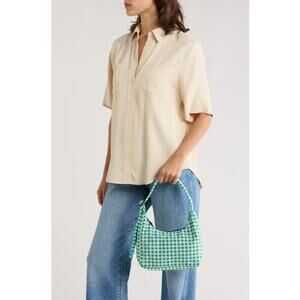 BAGGU Mini Recycled Nylon Shoulder Hobo Bag Green White Gingham Plaid Preppy